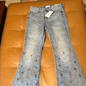 Jessica Simpson Blue Flare Jeans with Floral Embroidery